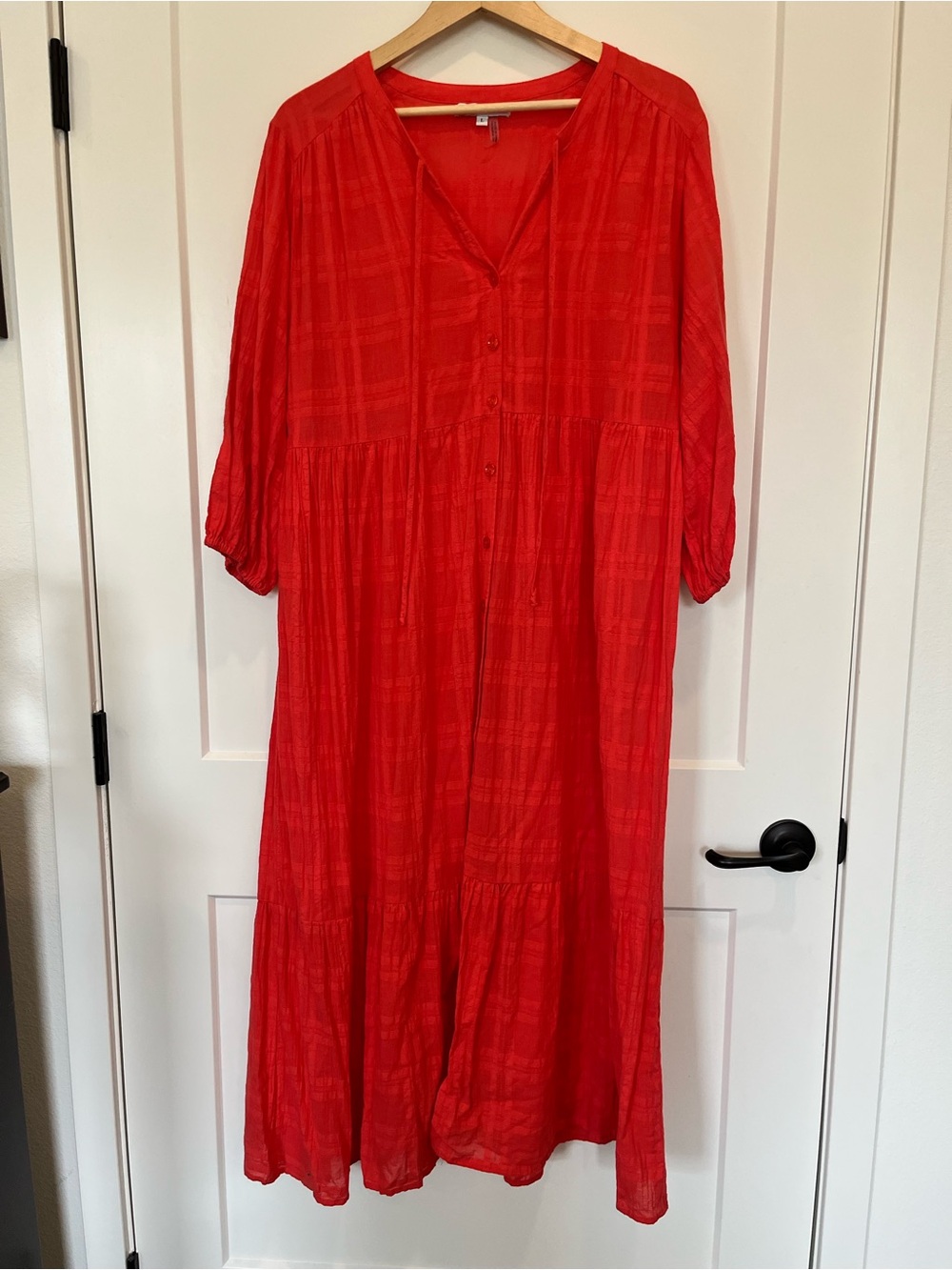 YOUNG FABULOUS & BROKE Red Cotton Plaid Tiered Maxi Cottagecore Peasant Dress L